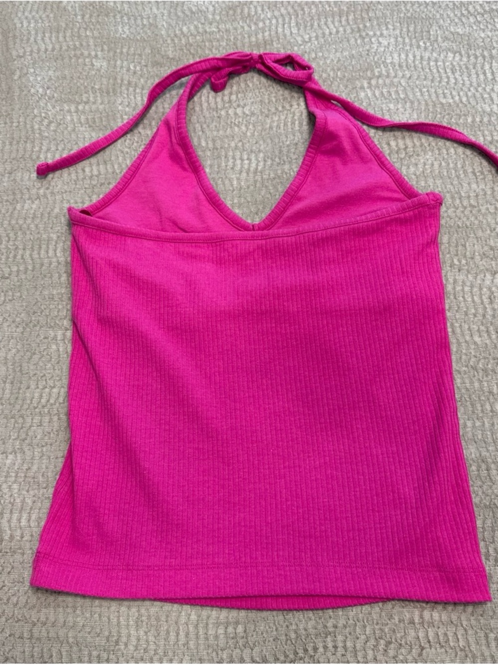 Old Navy Hot Pink Ribbed Halter Tank Top Built-In Bra Size M - Picture 2 of 4